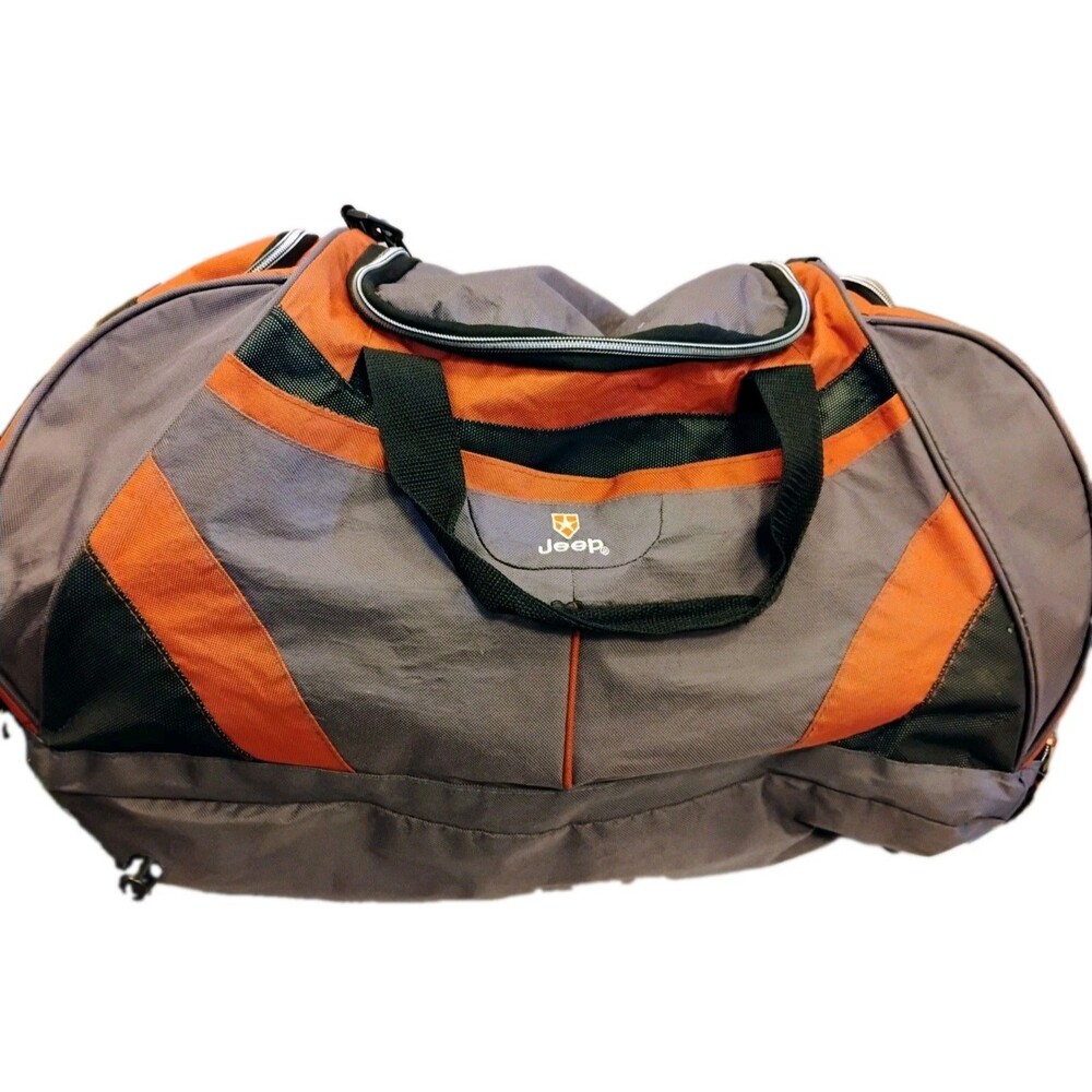 Jeep Travel Duffle Bag Large Gray Orange Rugged Heavy Duty Sports Gym Weekender